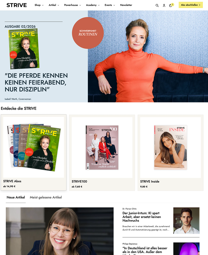 Strive Magazine Shopify Shop Desktop Ansicht
