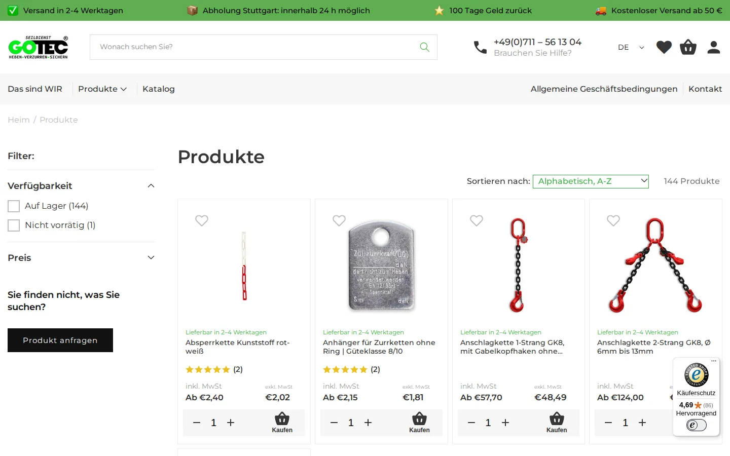Produktübersicht mit Anschlagmitteln