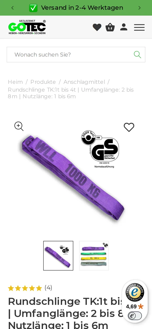 Produktseite auf dem Handy